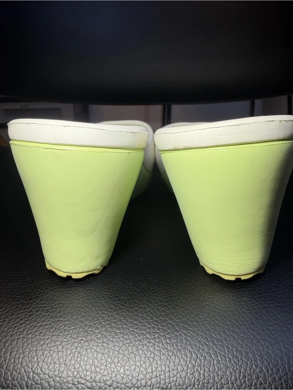 Crocs Lime green White Rubber Slide Sandals Wedge Heel Open Toe Womens Size 7